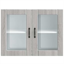 Berkfield Home Kitchen Wall Cabinet with Glass Door Lucca Grey Sonoma Engineered Wood - thumbnail 6