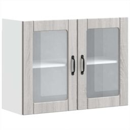 Berkfield Home Kitchen Wall Cabinet with Glass Door Lucca Grey Sonoma Engineered Wood - thumbnail 2