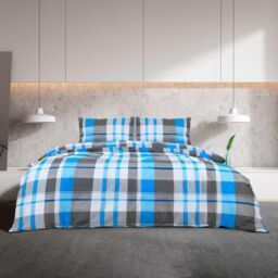 Berkfield Home Duvet Cover Set Blue & Grey 135x200 cm Cotton - thumbnail 3