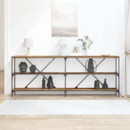 Berkfield Home Console Table Old Wood 200x30x75 cm Engineered Wood & Steel in Brown - Size: 200 x 30 x 75 cm - thumbnail 4