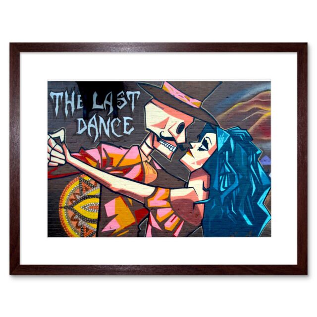 "Artery8 Wall Art Print Graffiti Last Dance Death Skeleton Framed in Brown - Size: W7"" x H9""" - image 1