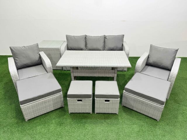 Fimous PE Rattan Lounge Sofa Set 9 Seater Outdoor Garden Furniture Sets in Light Grey - image 1