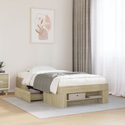 Berkfield Home Bed Frame without Mattress Sonoma Oak 90x190 cm Single Engineered Wood in Brown - thumbnail 1