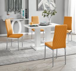 FurnitureboxUK Imperia 4 Seater Modern White High Gloss Rectangular Dining Table & 4 Milan Faux Leather Chairs in Mustard - thumbnail 1