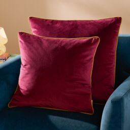 Furn Meridian Velvet Piped Cushion in Maroon - Size: 55 cm x 55 cm - thumbnail 5