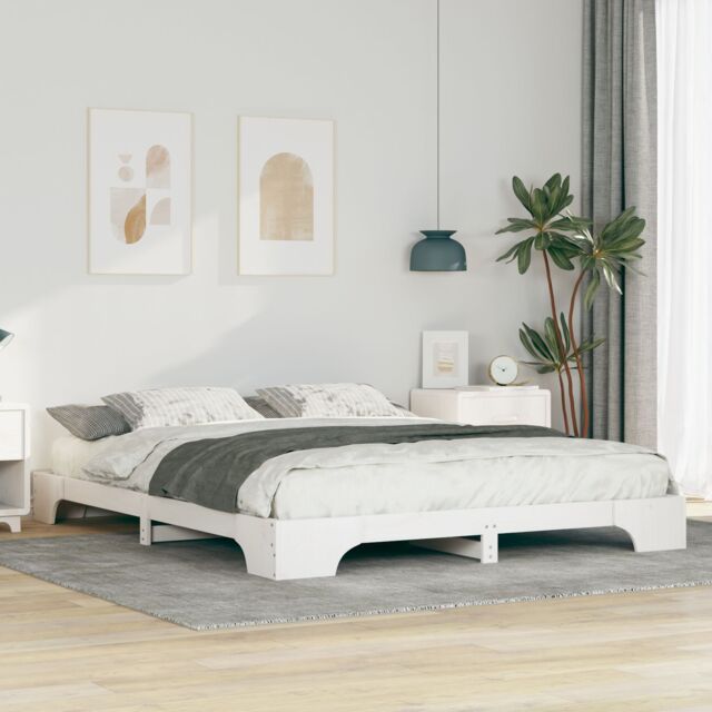 Berkfield Home Floor Bed Frame with Storage White 160 x 220 cm Solid pine wood - image 1
