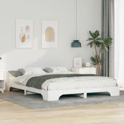 Berkfield Home Floor Bed Frame with Storage White 160 x 220 cm Solid pine wood - thumbnail 1