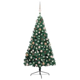 Berkfield Home Artificial Half Pre-lit Christmas Tree with Ball Set Green 240 cm - thumbnail 1