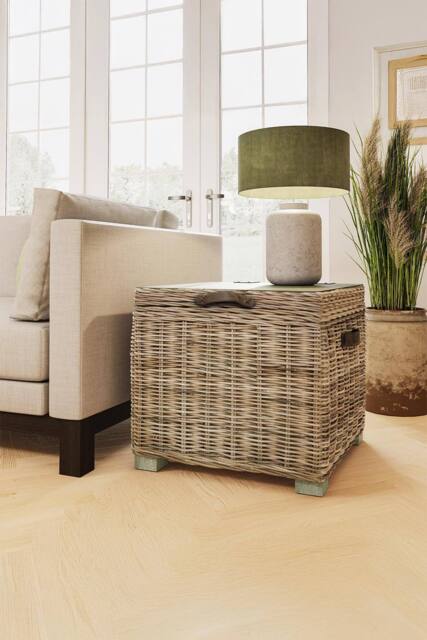 FWStyle Kubu Rattan Lift Up Greywash Pine Storage Side Table Ready Assembled in Brown - image 1