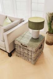 FWStyle Kubu Rattan Lift Up Greywash Pine Storage Side Table Ready Assembled in Brown - thumbnail 2