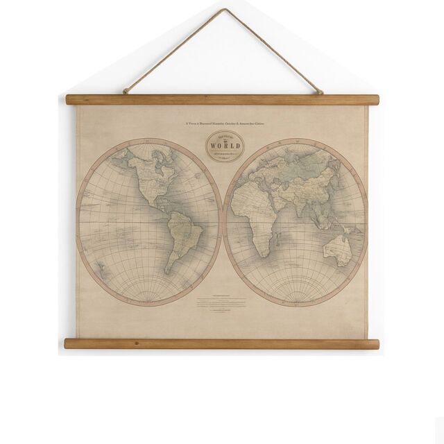 Melody Maison Large Rustic World Map Hanging Canvas Print 106cm X 73cm in Beige - Size: 106 cm X 73 cm - image 1
