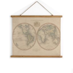 Melody Maison Large Rustic World Map Hanging Canvas Print 106cm X 73cm in Beige - Size: 106 cm X 73 cm - thumbnail 1