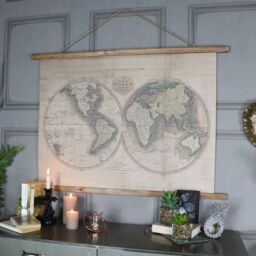 Melody Maison Large Rustic World Map Hanging Canvas Print 106cm X 73cm in Beige - Size: 106 cm X 73 cm - thumbnail 3