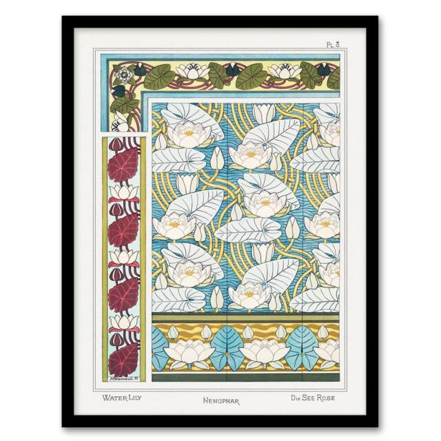 Artery8 Maurice Pillard Verneuil Framed Wall Art Print Water Lily Patterns - Size: A4 - image 1