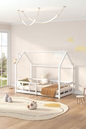 Living and Home Wooden House Bed Frame in White