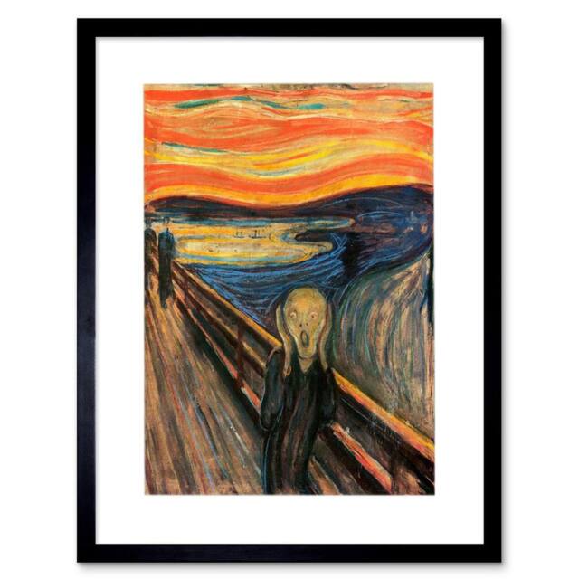 "Artery8 Edvard Munch Scream Painting Horror Home Decor 12x16"" Framed Art Print in Orange - Size: W12"" x H16""" - image 1