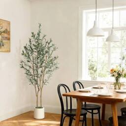 VOGREX Artificial Olive Tree Indoor 150cm/5ft Faux Silk Plant in Green - thumbnail 3