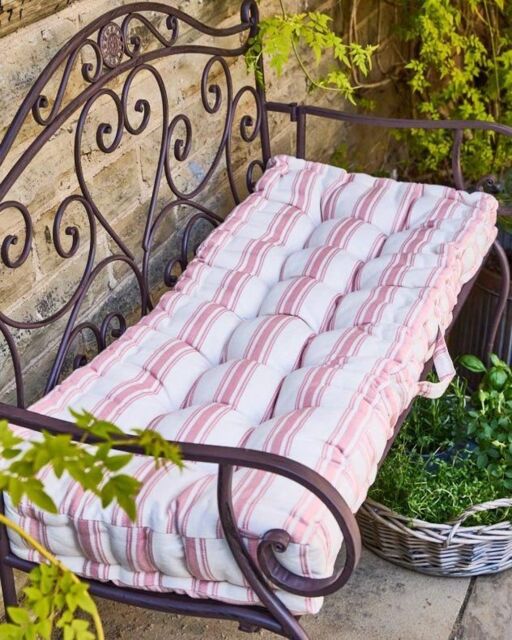 Rose Blush Cotton Stripe Indoor Outdoor Garden Bench Cushion