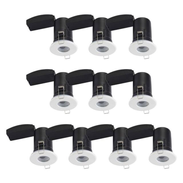 First Choice Lighting Set of 10 - White IP65 Bathroom Recessed Fire Rated Downlights - image 1