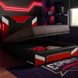 X Rocker Cerberus Gaming Ottoman Bed for Kids & Teens, Upholstered in Red - Size: Double
