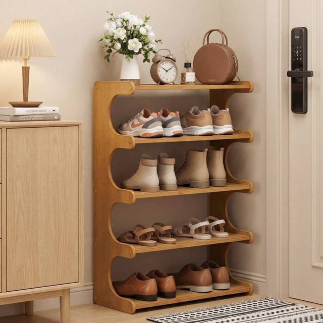 FORGEVIO 5 Tier Narrow Shoe Rack Bamboo Shoe Storage Space Saving in Brown - image 1