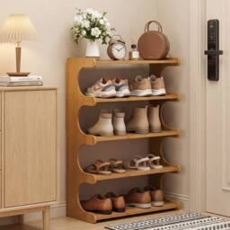 FORGEVIO 5 Tier Narrow Shoe Rack Bamboo Shoe Storage Space Saving in Brown