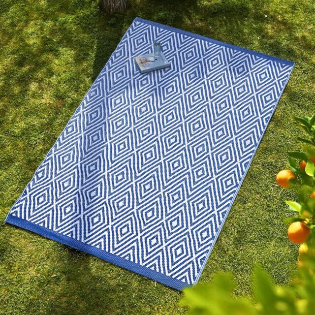 Marco Paul Extra Large Outdoor Garden Rug - Blue Aztec in Grey - Size: 150 cm x 210 cm - image 1