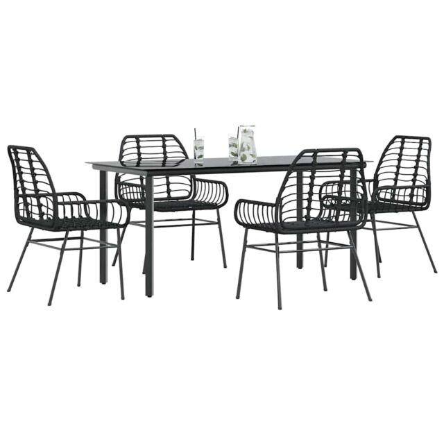 Berkfield Home 5 Piece Garden Dining Set Black Poly Rattan Glass - image 1