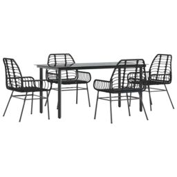 Berkfield Home 5 Piece Garden Dining Set Black Poly Rattan Glass - thumbnail 2
