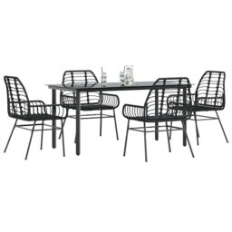 Berkfield Home 5 Piece Garden Dining Set Black Poly Rattan Glass - thumbnail 1