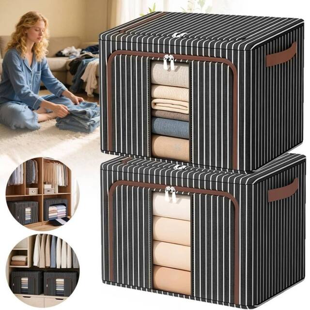 SPETLEK 100L Folding Storage Box Made of Thick Fabric Steel in Black - Size: Large - image 1
