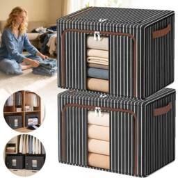 SPETLEK 100L Folding Storage Box Made of Thick Fabric Steel in Black - Size: Large