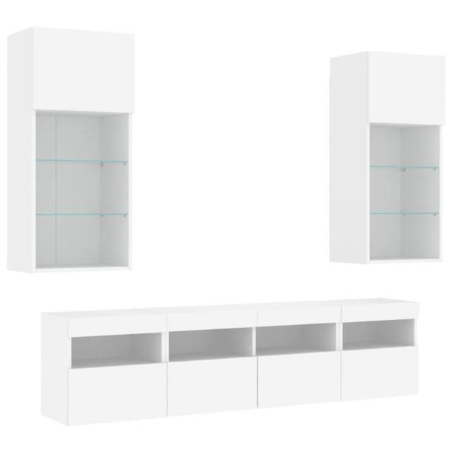 Berkfield Home Modern 5 Piece TV Wall Units with LED White Engineered Wood - image 1