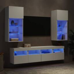 Berkfield Home Modern 5 Piece TV Wall Units with LED White Engineered Wood - thumbnail 2