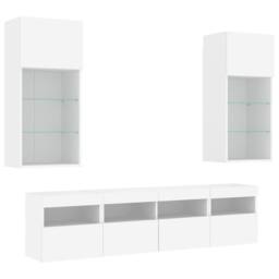 Berkfield Home Modern 5 Piece TV Wall Units with LED White Engineered Wood - thumbnail 1