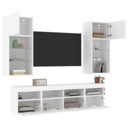 Berkfield Home Modern 5 Piece TV Wall Units with LED White Engineered Wood - thumbnail 5