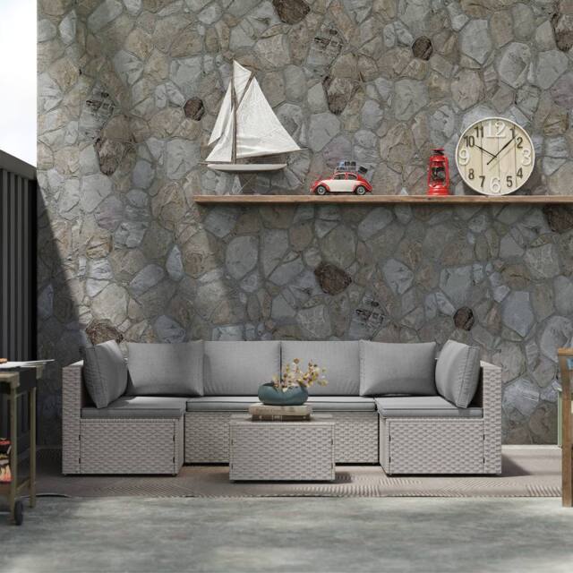 OUTSUNNY 7 Pieces Rattan Garden Furniture Set with Cushions, Grey