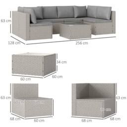 OUTSUNNY 7 Pieces Rattan Garden Furniture Set with Cushions, Grey - thumbnail 3