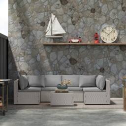 OUTSUNNY 7 Pieces Rattan Garden Furniture Set with Cushions, Grey - thumbnail 1