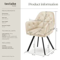 tectake Armchair Lucia Per Piece - Cream - Size: 1 Pack - thumbnail 6