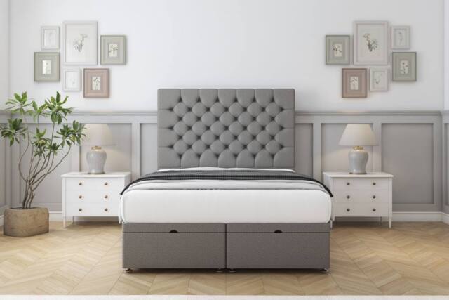 "Comfort Beds Winslow Dumfries Ottoman Bed Base-54"" Floor Standing Headboard in Light Grey - Size: King" - image 1