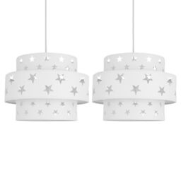 First Choice Lighting Pair of White Star Two Tier Light Shades
