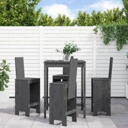 Berkfield Home 5 Piece Garden Bar Set Grey Solid Wood Pine - thumbnail 1