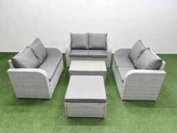 Fimous 7 Seater PE Wicker Rattan Furniture Sofa Sets with Rectangular Coffee Table 2 Seater Love Sofa Big Footstool Light Grey - thumbnail 2