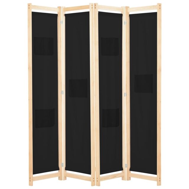 Berkfield Home 4-Panel Room Divider Black 160x170x4 cm Fabric - Size: 160 x 170 x 4 cm - image 1