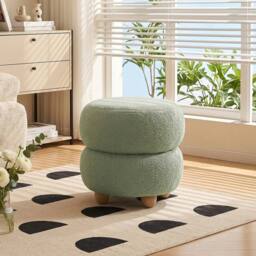 KORVIXA Round Teddy Fleece Footstool Dressing Table Stool in Green - Size: 100 cm x 100 cm - thumbnail 4