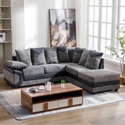 SquareBoxx Luca Grey Jumbo Cord Corner Sofa Right Chaise w/ Black Leather Trim - thumbnail 3