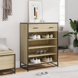 Berkfield Home Shoe Cabinet Sonoma Oak 75x38x97.5 cm Engineered Wood & Metal in Light Brown