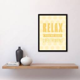 Artery8 Relax You Are Just Overthinking Pastel Polka Dot Framed Wall Art Print in Yellow - Size: A4 - thumbnail 4