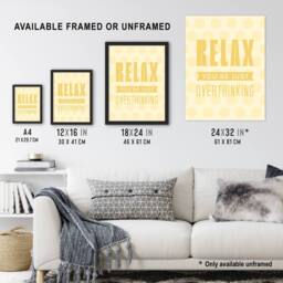 Artery8 Relax You Are Just Overthinking Pastel Polka Dot Framed Wall Art Print in Yellow - Size: A4 - thumbnail 3